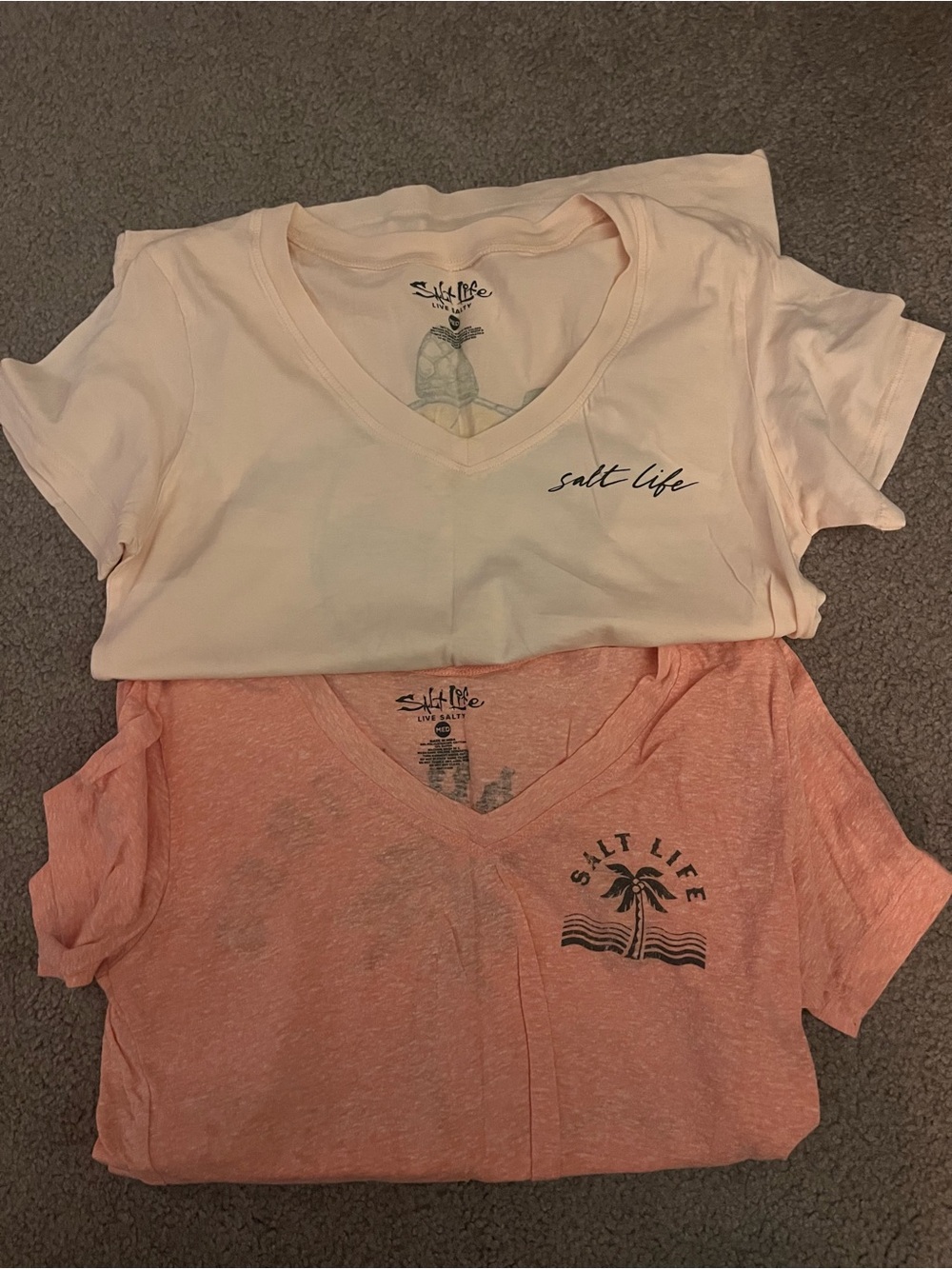 (2) Salt Life Short Sleeve V-Neck Tees - Peach & Coral